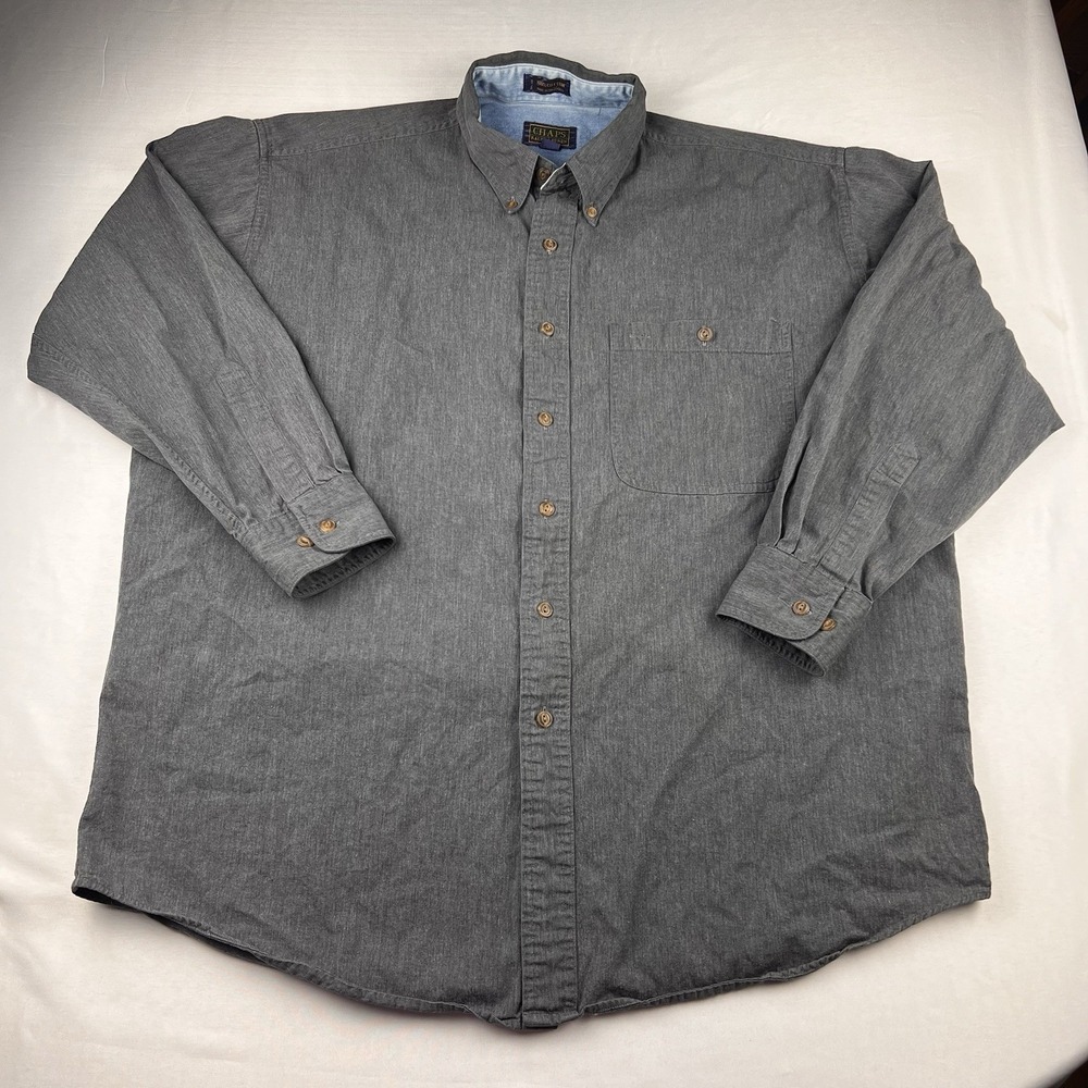 VTG 90s Chaps Ralph Lauren Button Down Shirt Gray Chambray Cotton Mens 16½ 32-33